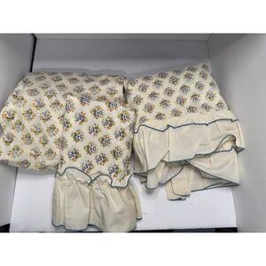 VTG Twin Sheet Set Top Bottom Pillowcase Cottage Floral Ruffle Sears Percale 70s